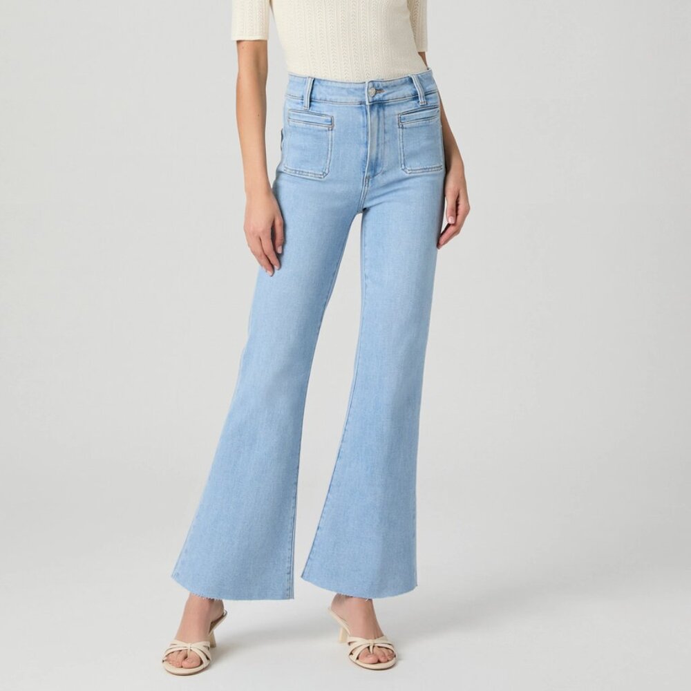 NEW NWOT! PAIGE DENIM MARLOWE SKIMMER FLARE JEANS HIGH RISE ANKLE RAW HEM sz 28